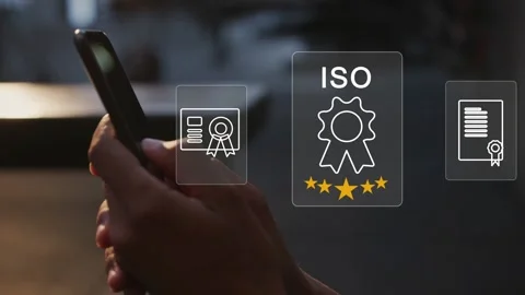 Certification and standardization process, iso certified business, Stock Footage 281718953