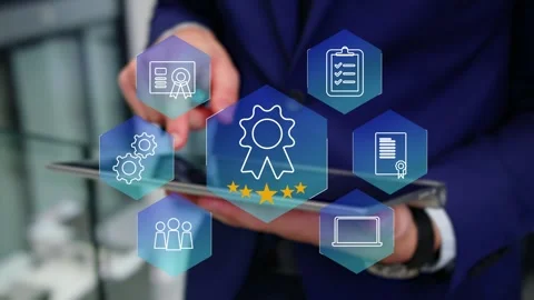 Certification and standardization process, iso certified business, Stock Footage 281719060
