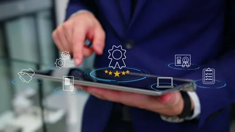 Certification and standardization process, iso certified business, Stock Footage 281719277