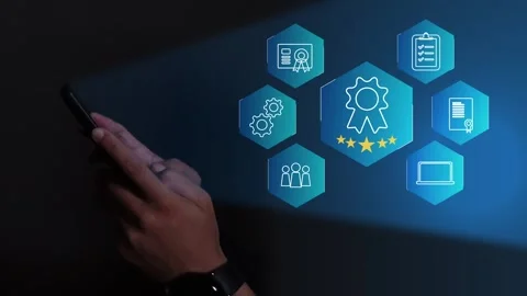 Certification and standardization process, iso certified business, Stock Footage 293190188