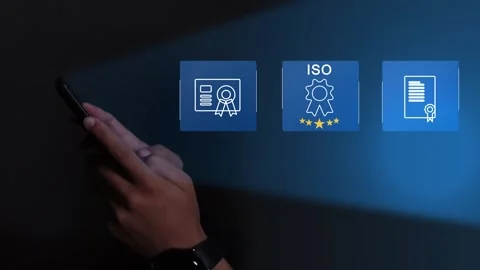 Certification and standardization process, iso certified business, Stock Footage 293190217