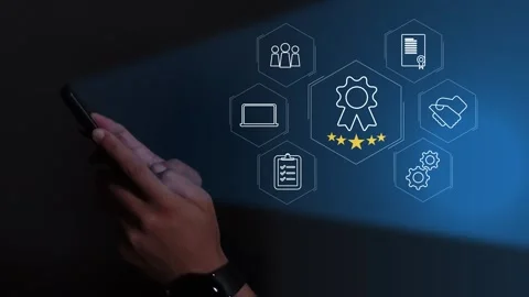 Certification and standardization process, iso certified business, Stock Footage 293190277