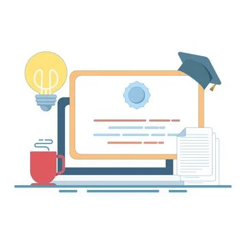 Certification concept, skills training seminar, online class or webinar. Stock Illustration