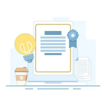 Certification concept, skills training seminar, online class or webinar. Stock Illustration