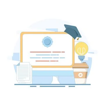 Certification concept, skills training seminar, online class or webinar. Stock Illustration