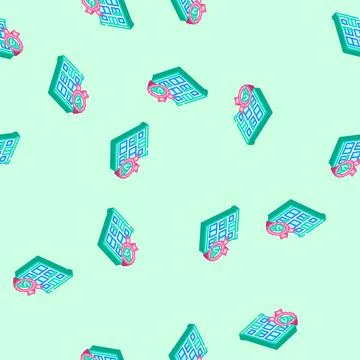 Certification green building isometric icon seamless pattern Stock Illustration