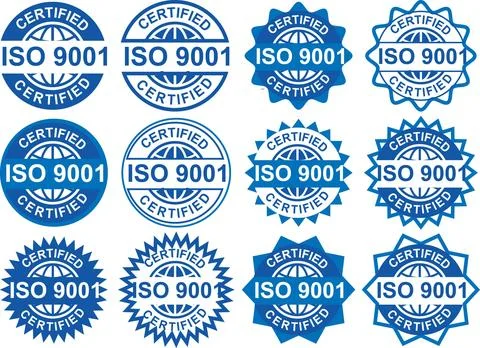 Certification Logo Set with ISO 9001 Seal for Quality Management Stock Illustration