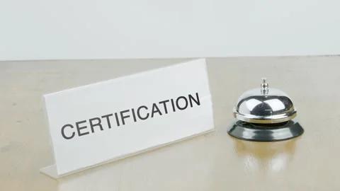 Certification Office or Room with Hand Ringing The Bell on Desk or Table Mul Stock Footage 300621535