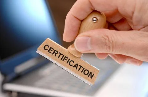Certification printed on rubber stamp Certification printed on rubber stam... Stock Photos