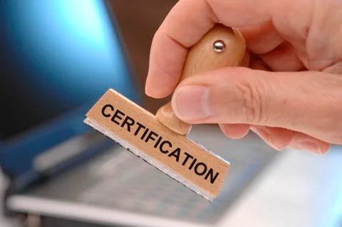 Certification printed on rubber stamp Stock Photos