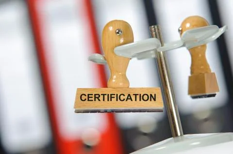 Certification printed on rubber stamp Stock Photos