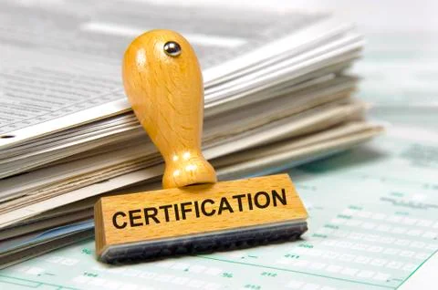Certification printed on rubber stamp Stock Photos
