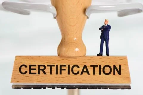 Certification printed on rubber stamp Stock Photos