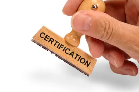 Certification printed on rubber stamp Stock Photos
