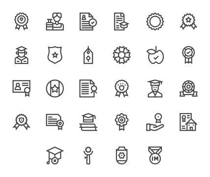 Certification Ultimate Vector Package with 28 64x64 Bold Line Pixel Optimiz.. Stock Illustration