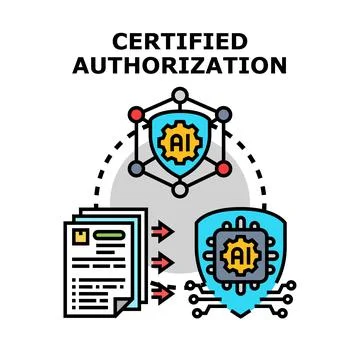 Certified authorization concept with artificial intelligence processing doc.. Stock Illustration