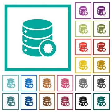 Certified database flat color icons with quadrant frames Stockillustratie