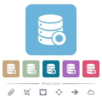 Certified database flat icons on color rounded square backgrounds 库存插图
