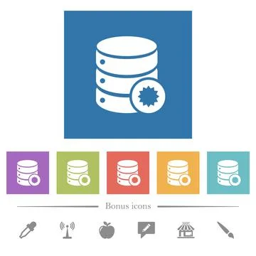 Certified database flat white icons in square backgrounds 库存插图