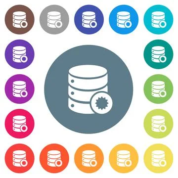 Certified database flat white icons on round color backgrounds 스톡 일러스트