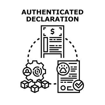Certified declaration process validating financial and legal documents Stock Illustration