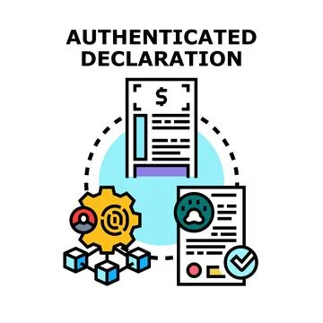 Certified declaration process validating financial and legal documents Stock Illustration