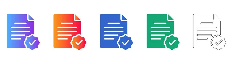 Certified Document Approval Icon Set Stock Illustration