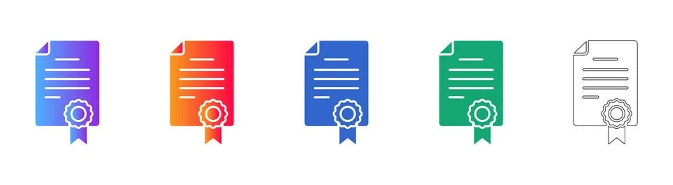 Certified Document Certificate Icon Set Stock Illustration