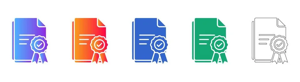 Certified Document Certificate Icon Set 库存插图
