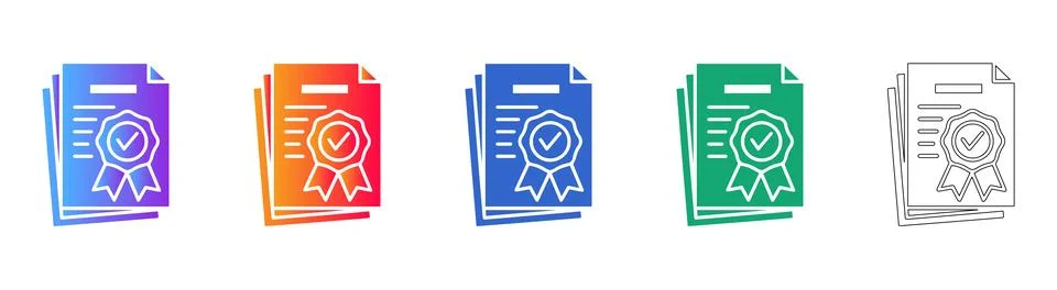 Certified Document Certificate Icons Stock Illustration