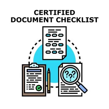 Certified document checklist process for verification and approval Stock Illustration