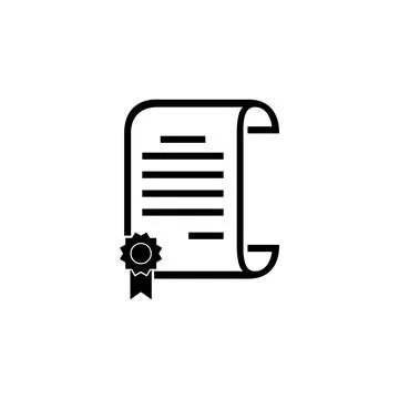 Certified document icon in black and white, symbolizing verification and au.. Illustrazione stock