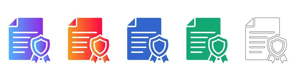 Certified Document Security Icon Collection Stock Illustration