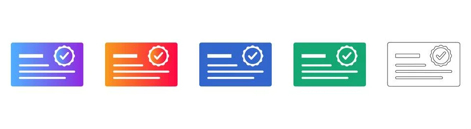 Certified Document Verification Icons Set Stock Illustration