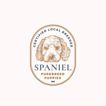 Certified Dog Breeder Frame Badge or Logo Template. Hand Drawn Spaniel Puppy Stock Illustration