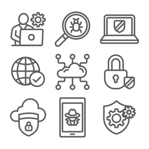 Certified Ethical Hacking CEH icon set showing virus, exposing vulnerabilitie 스톡 일러스트