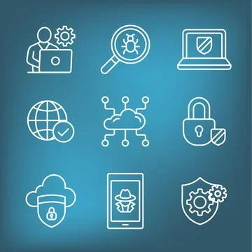 Certified Ethical Hacking CEH icon set showing virus, exposing vulnerabilitie 스톡 일러스트