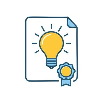 Certified idea. A document with a light bulb and a seal, representing certi.. Illustrazione stock