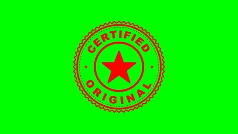 Certified Original Document Red Rubber Stamp Animation on Green Screen 4K Stock Footage 343553931