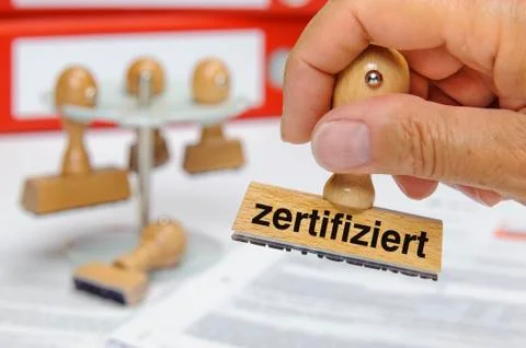 Certified printed on rubber stamp Stock Photos