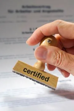 Certified printed on rubber stamp Stock Photos