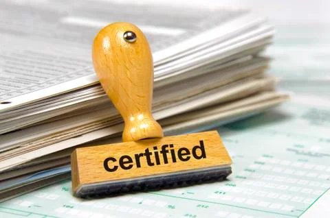 Certified printed on rubber stamp Stock Photos