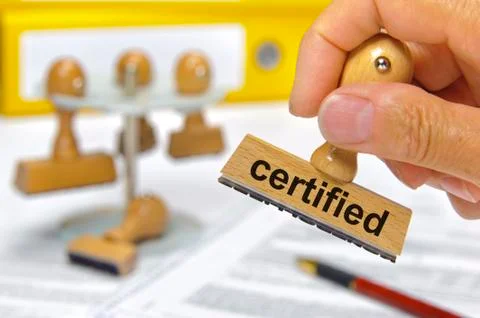 Certified printed on rubber stamp Stock Photos