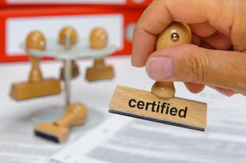 Certified printed on rubber stamp Stock Photos
