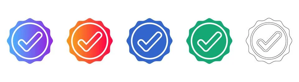 Certified Quality Approval Checkmark Icon Set Stock Illustration