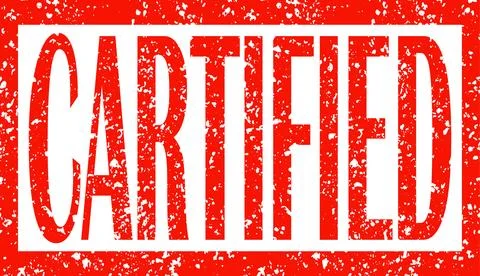 Certified red text sign on a decorative festive background Stock Illustration