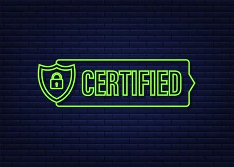 Certified stamp vector isolated on white background. Neon icon. Stock Illustration