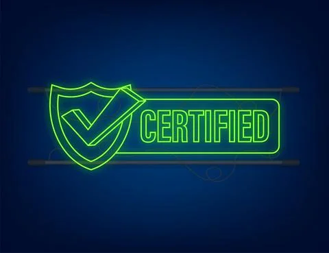 Certified stamp vector isolated on white background. Neon icon Stock Illustration