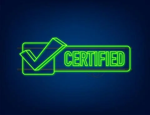 Certified stamp vector isolated on white background. Neon icon Stock Illustration
