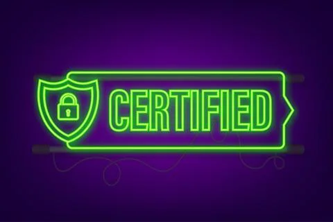 Certified stamp vector isolated on white background. Neon icon Stock Illustration